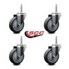 Service Caster 4 Inch Thermoplastic  Rubber Wheel Swivel 34 Inch Threaded Stem Caster Set Service Caster SCC-TS20S414-TPRB-34212-4